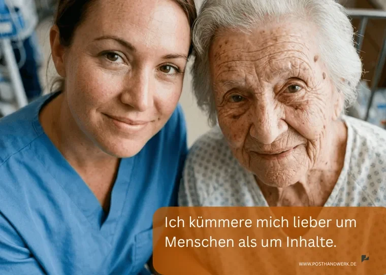 Herzliches Pflege-Recruiting Empathische Pflege und Recruiting: KI-Bild für authentische Mitarbeitergewinnung.