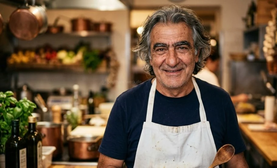 Älterer Chefkoch, Restaurantküche:
Chefkoch im Restaurant, Instagram Posts für Gastronomie und Küchenbetriebe.